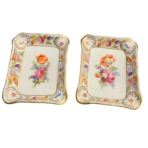 Antique Schumann Dresden Flowers Trinket Dishes PAIR